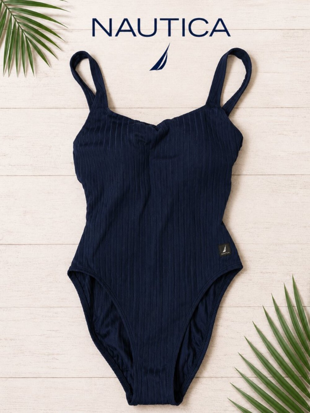 Nautica Ribbed One-Piece Swimsuit – Dark Navy – Women's Size 10